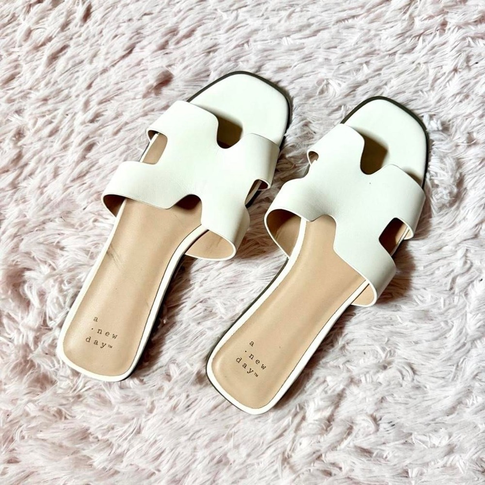Minimalist Clean Girl Earthy Cutout Slide On Flats Womens 8 Boho Natural Capsule